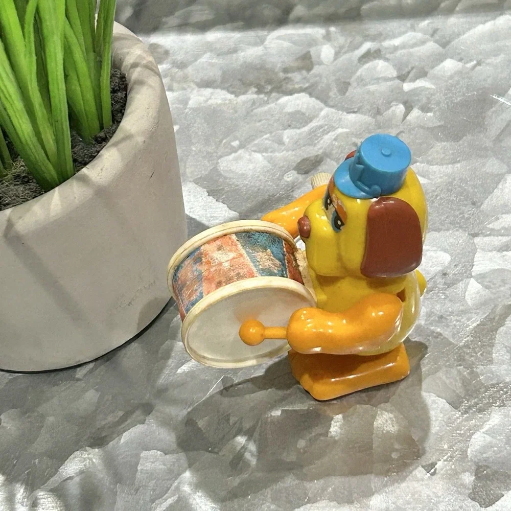 Vintage Tomy Marching Band Drummer‎ Dog (X2) Wind Up Toys *NOT WORKING, As-Is*